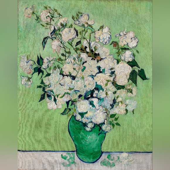 Vintage Other - Green Vase with White Flowers Wall Art